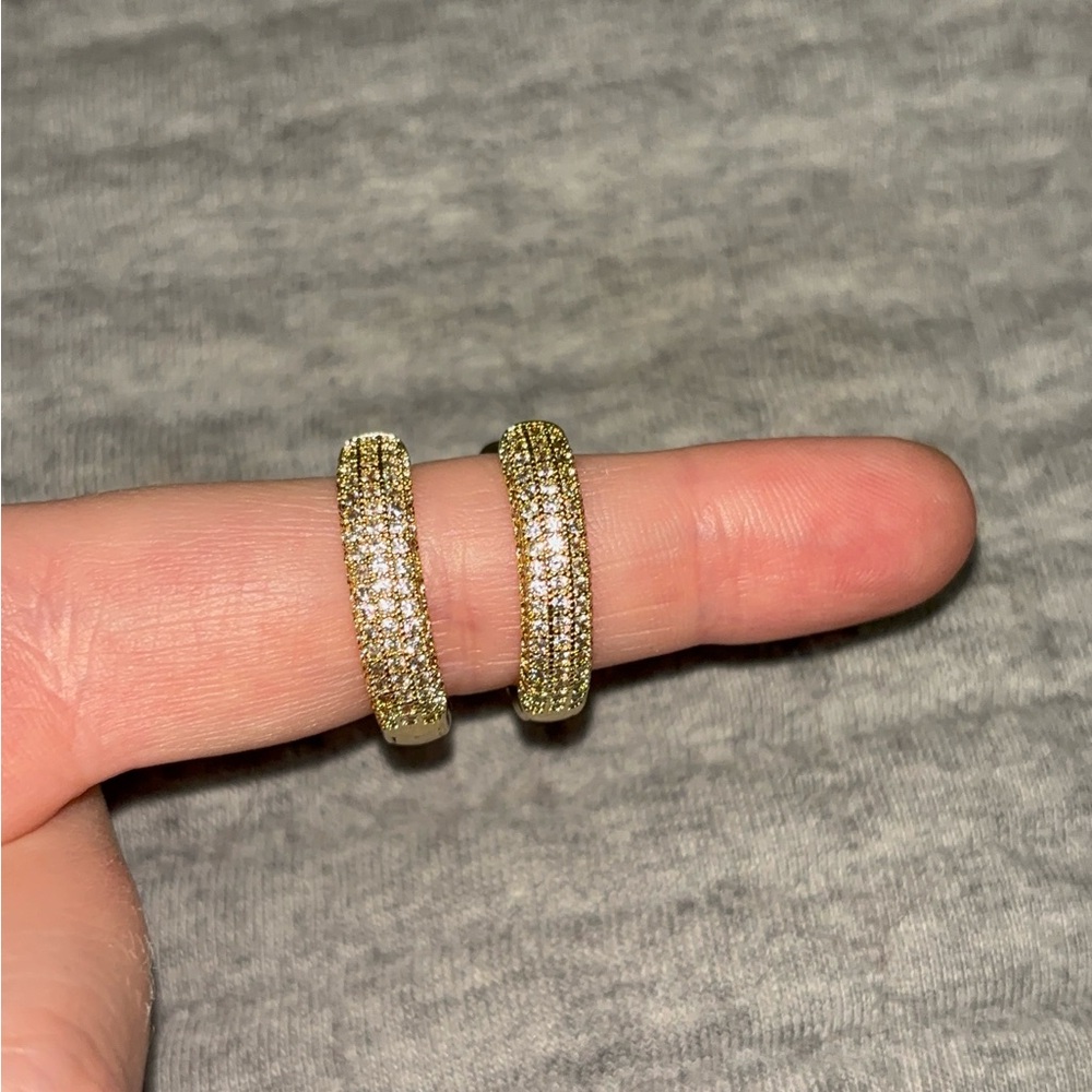 Gold Pavé Huggie Hoop Earrings - Women Jewelry